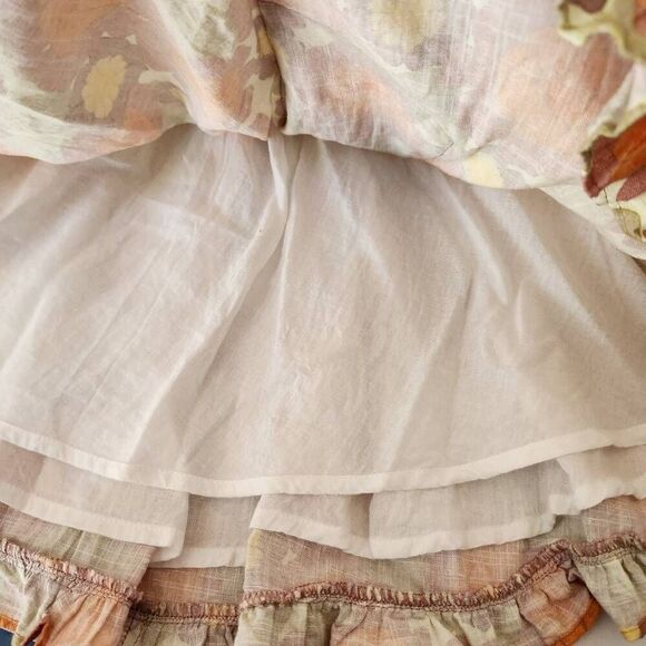 Lacey lane 5t orange 70s floral apron bib overall dress cottage ruffle retro Cot - Picture 4 of 6